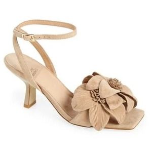 NEW Natural JEFFREY CAMPBELL Honolulu Floral Suede Ankle Strap Sandals Sz 10